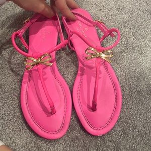Kate Spade Tracie Zinnia neon pink and gold sandals